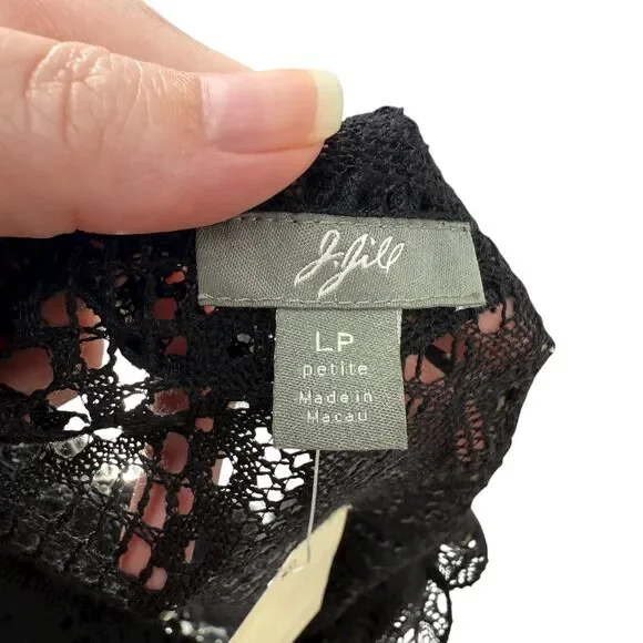 Vintage J. Jill Lace Cardigan Large Petite Black Sheer Ruffle Long Sleeve Boho - Picture 9 of 12